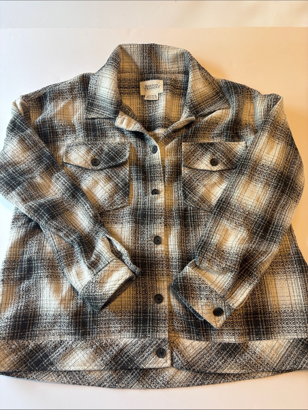 Boston Traders Cream, Black & Brown Plaid Utility Jacket